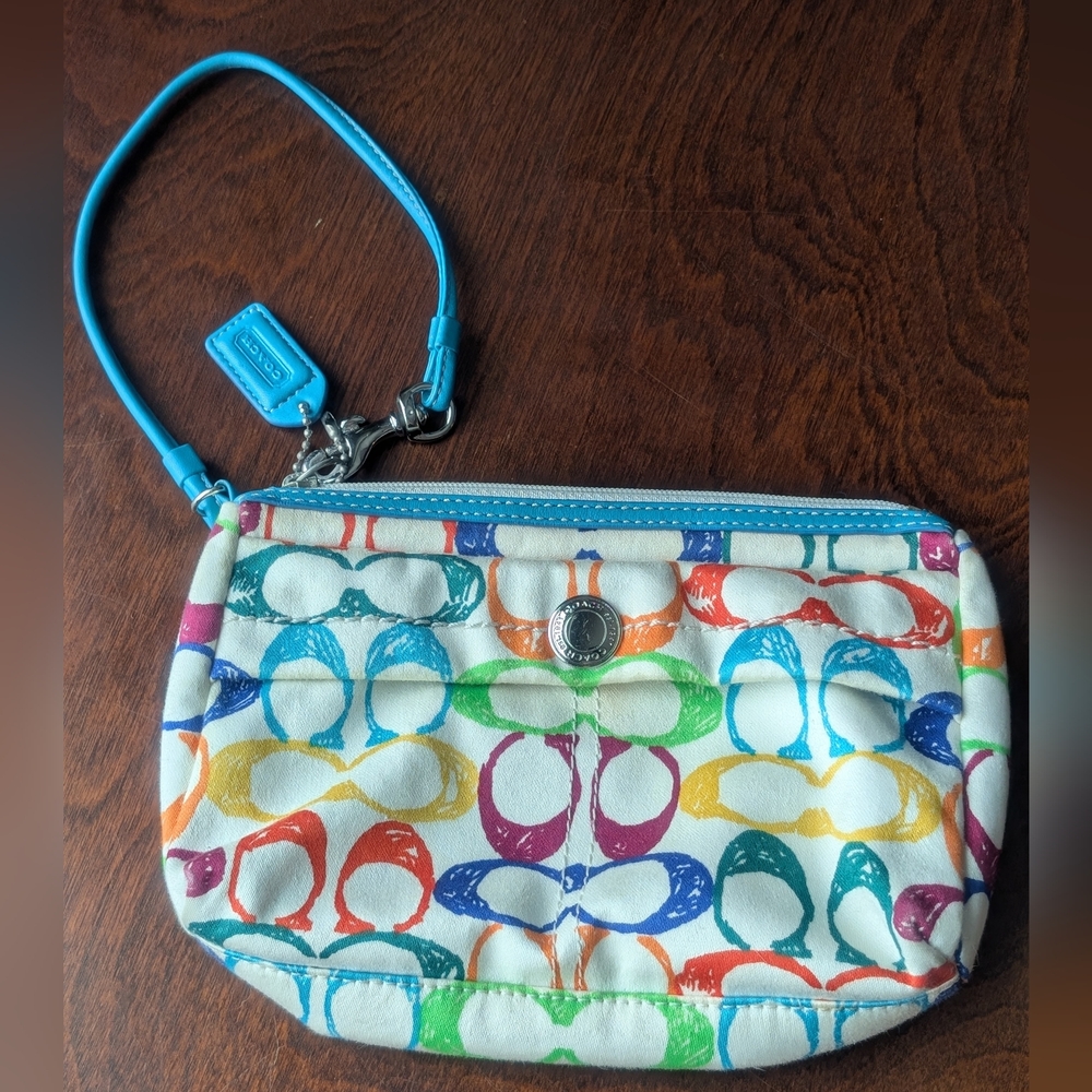 Y2K Vintage Coach Wristlet, Signature Scribble Rainbow Logo EUC